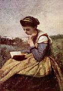 Jean-Baptiste-Camille Corot Lesende Frau oil painting picture wholesale